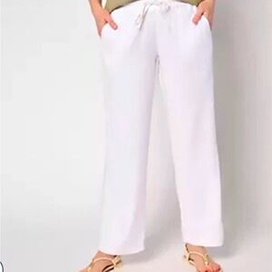NYDJ The Trouser Optic White Linen Blend Draw String Pants Sz 6P